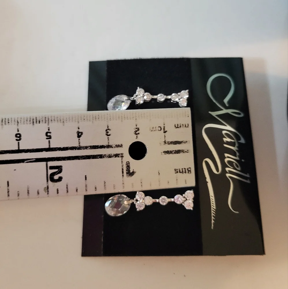 Mariell CZ Clear Silvertone Rhodium Plated Earrings